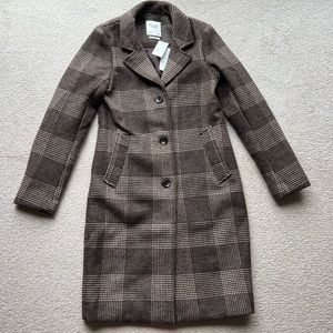 Abercrombie & Fitch Womens A&F Wool-Blend Dad Coat Jacket Pockets Brown Plaid XS